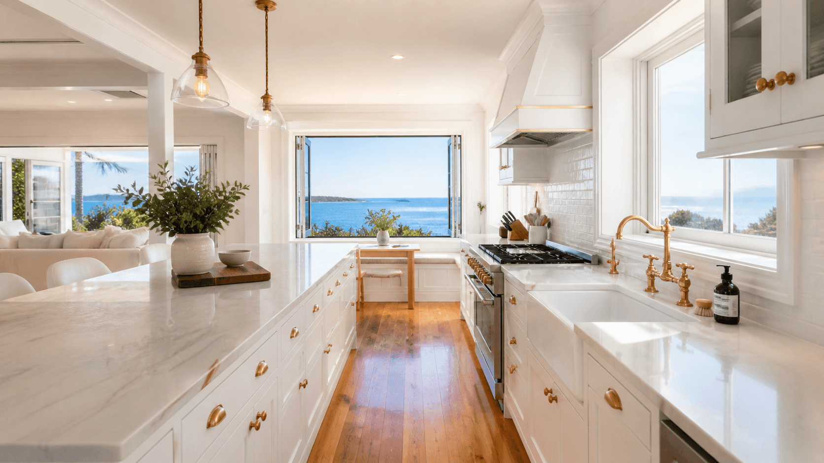 A coastal kitchen with ocean views